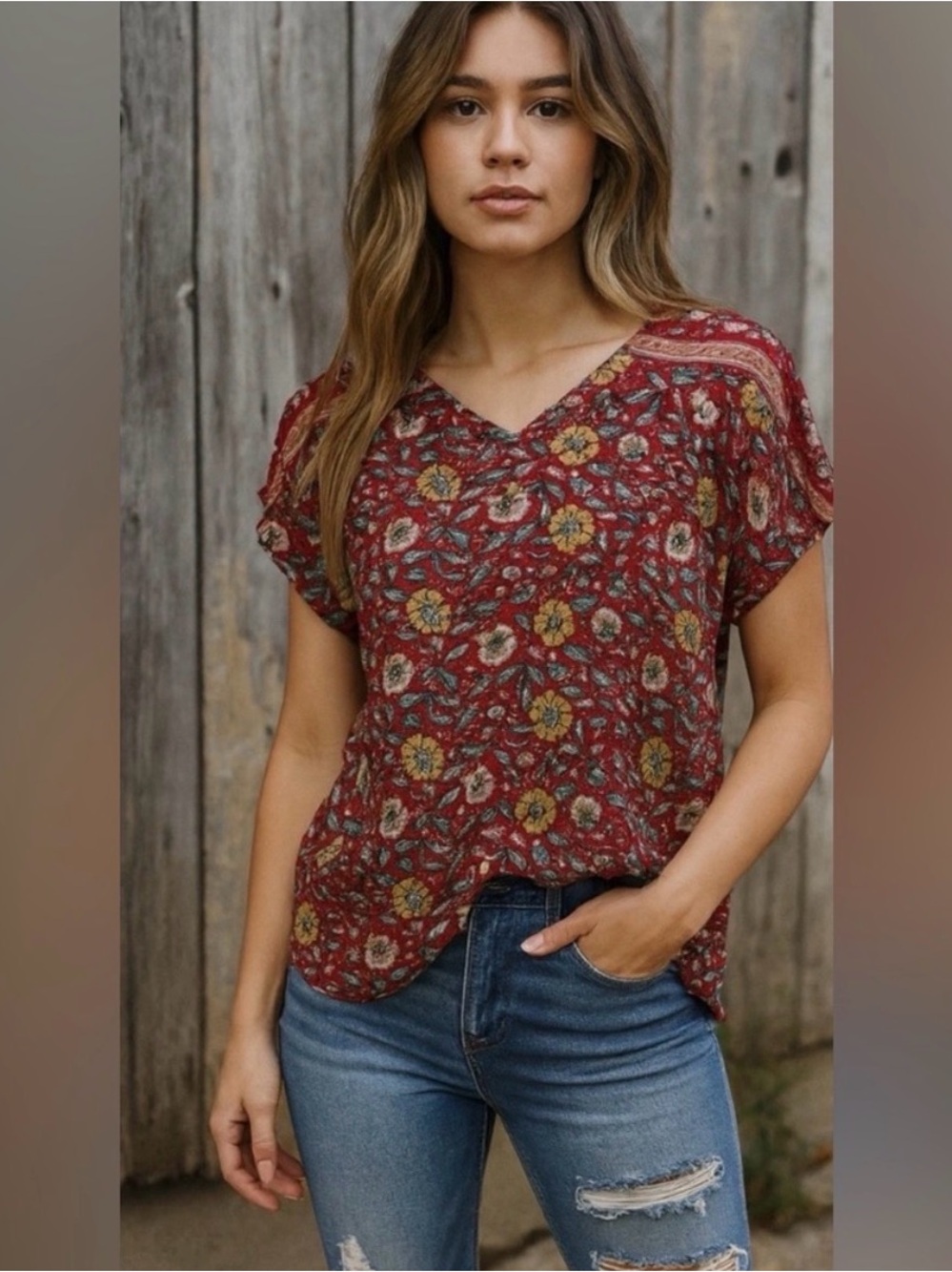 Anthropologie Tiny Floral Print
Cap Sleeve High Low Top
